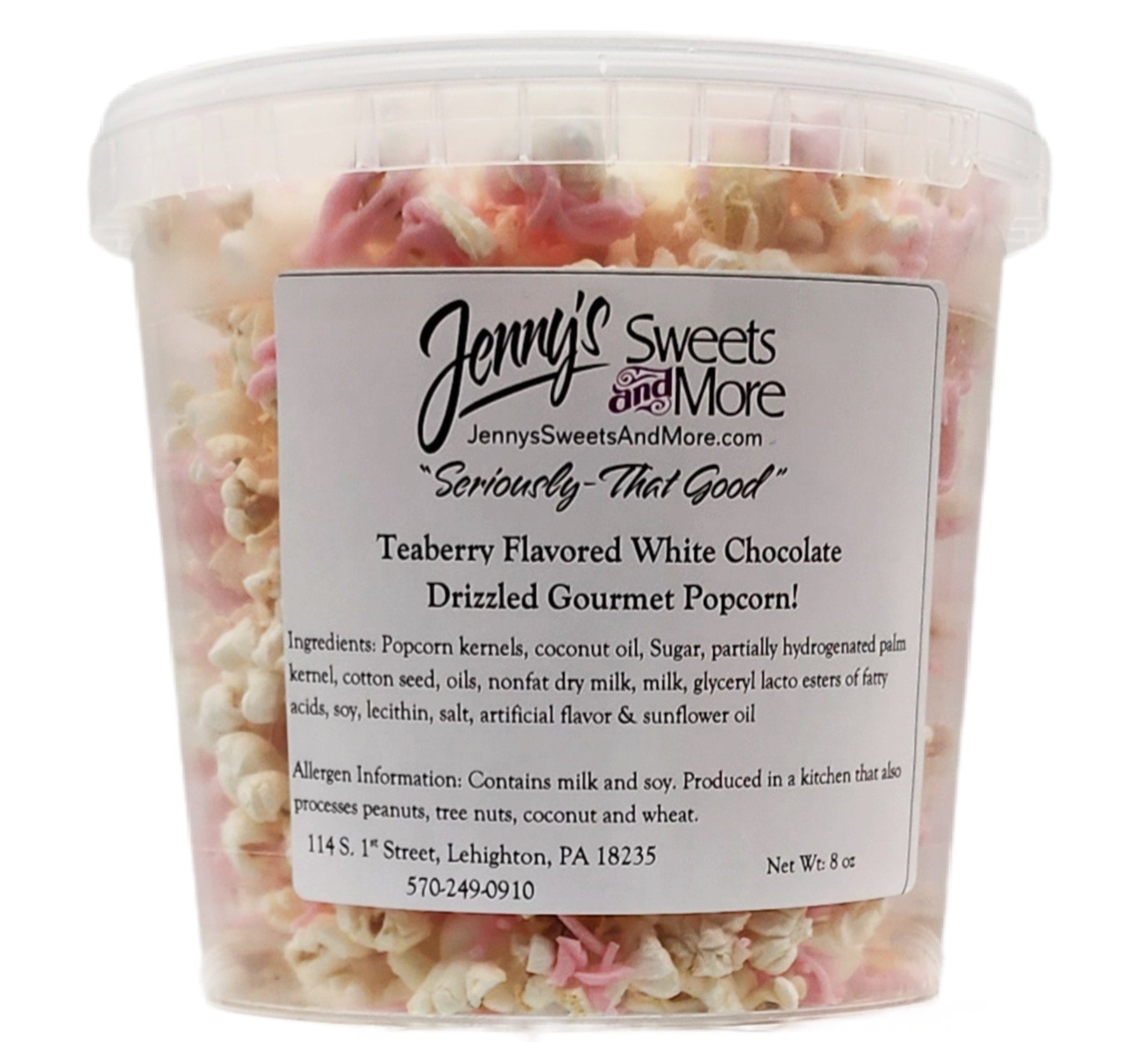 Gourmet teaberry flavored white chocolate drizzled popcorn jenny s